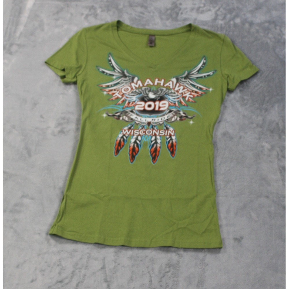 Next Level Tomahawk 2019 Fall Ride Wisconsin Graphic V-Neck T-Shirt Green Large